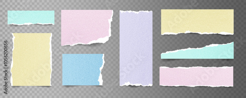 Set of Realistic textured ripped paper fragments with torn edges. Note paper pieces for design. Template for scrapbooking, collage, social media