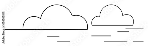 Two simple line-drawn clouds with horizontal lines, evoking a calm, serene sky. Ideal for weather apps, nature blogs, design projects, educational materials, minimalist decor, childrens books