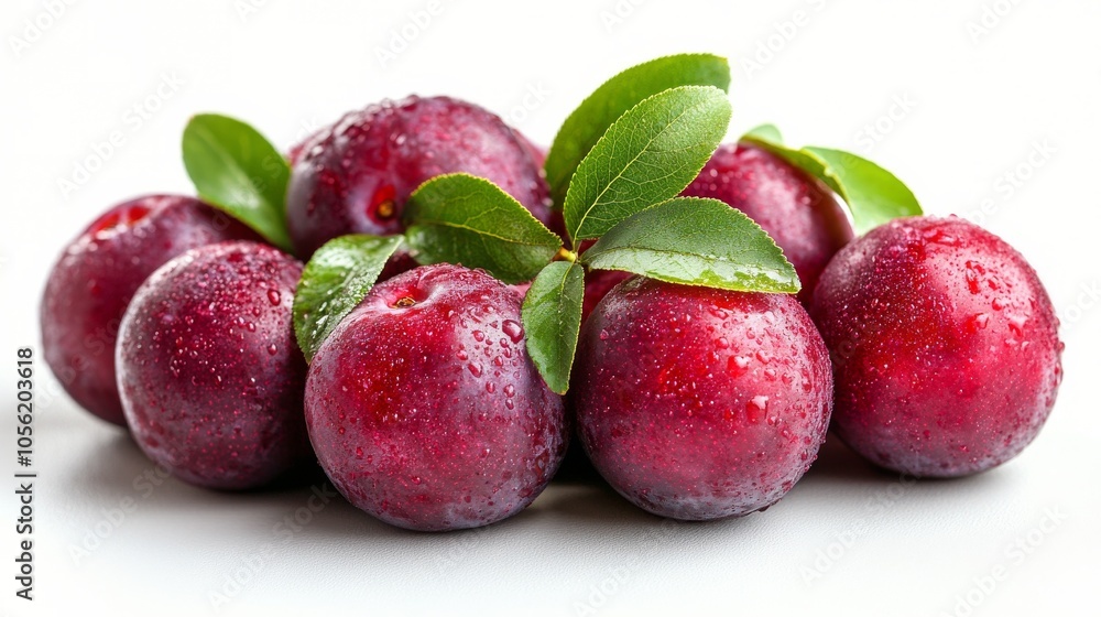 Plump and vibrant plums and cherries displayed together at a local farmers market in autumn Plump and vibrant plums and cherries displayed together at a local farmers market in autumn