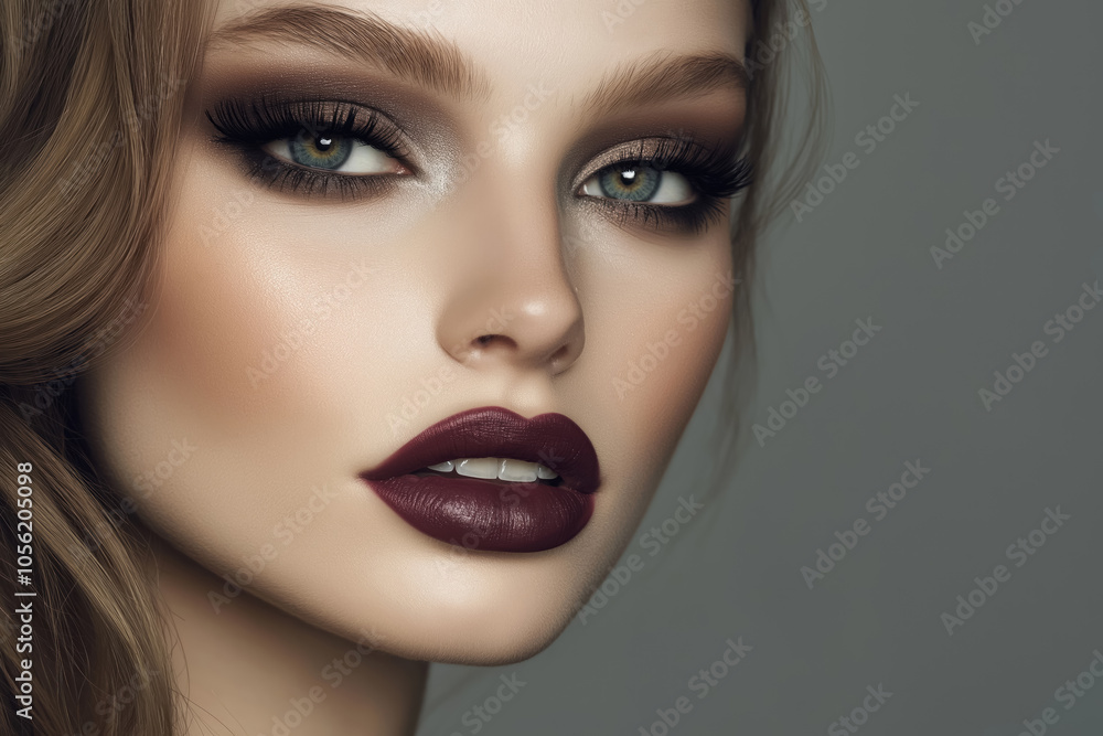 closeup of a young woman with bold smokey eye makeup and dark lipstick, perfect for fashion and beauty concepts closeup of a young woman with bold smokey eye makeup and dark lipstick, perfect for fashion and beauty concepts
