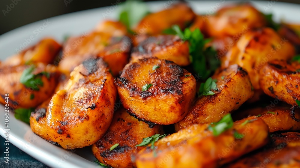 grilled potatoes on a frying pan grilled potatoes on a frying pan