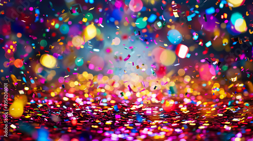Colorful confetti and lights on a background happy New Year