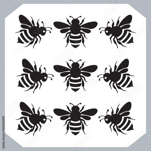 Obraz na płótnie Bee simple logotype icon, Bee silhouette set collection, hand drawn Bee on white background w salonie