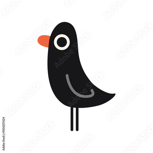 Cute black bird, crow, jackdaw or dove. Trendy modern vector illustration isolated on white background, hand drawn, flat design