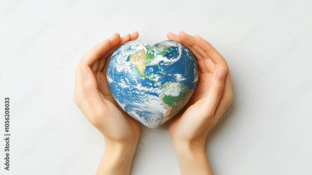 Two hands holding a heart-shaped globe, symbolizing love for the Earth and environmental awareness Two hands holding a heart-shaped globe, symbolizing love for the Earth and environmental awareness