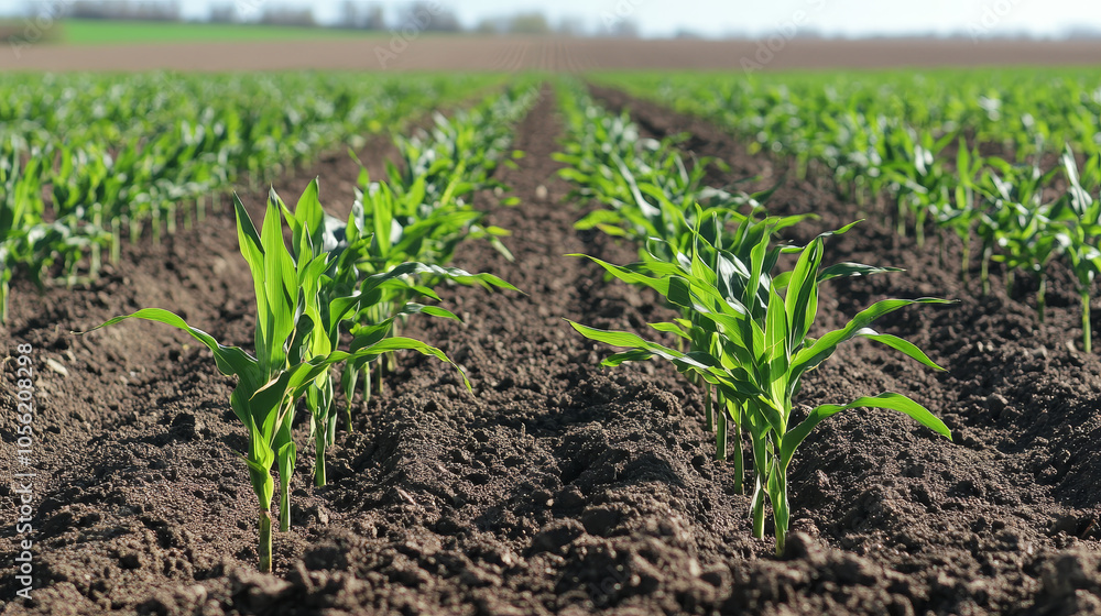 Corn plants in a field, available as a stock image.
Corn plants in a field, available as a stock image.