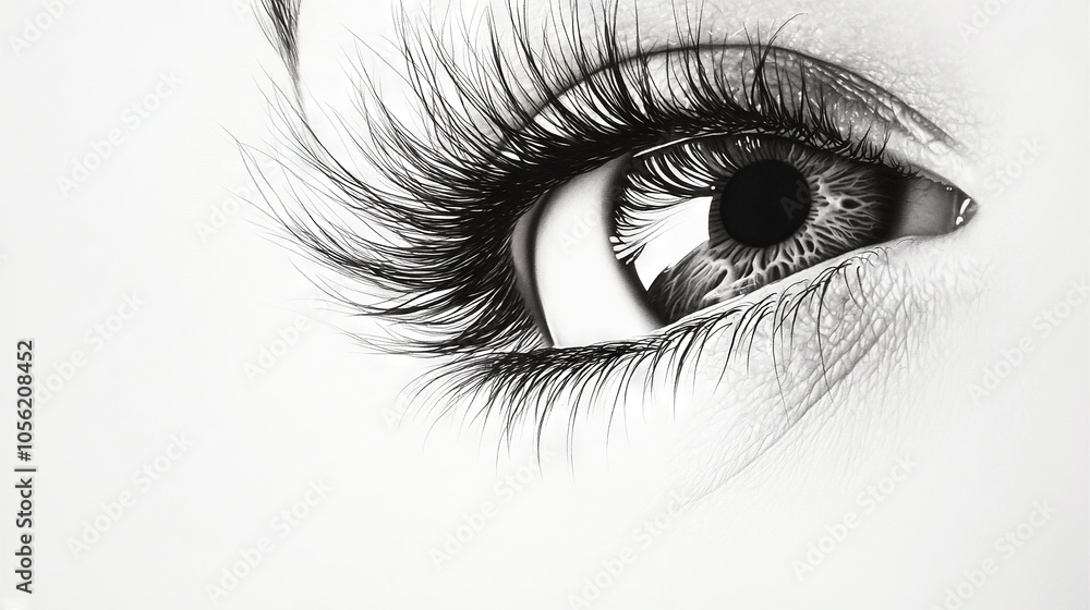 Fototapeta premium A monochrome portrait of a female with elongated eyelashes and a mournful expression on her countenance