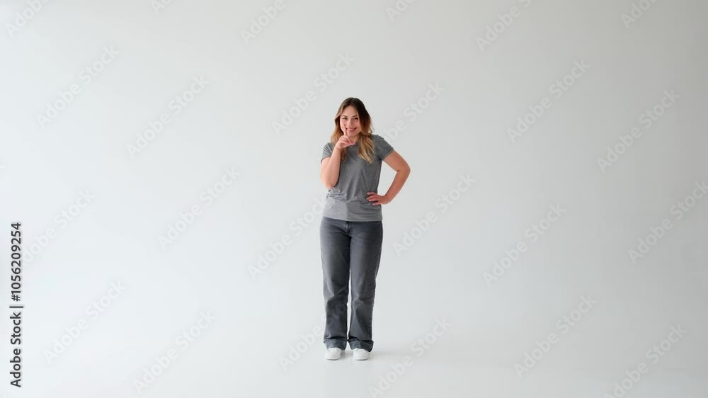 Friendly Caucasian young woman playfully showing shh gesture to keep gossip or secret on white background. Concept of a privacy or confidential message. Friendly Caucasian young woman playfully showing shh gesture to keep gossip or secret on white background. Concept of a privacy or confidential message.