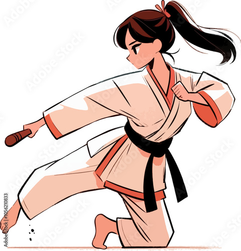 illustration of a karate girl in kimono