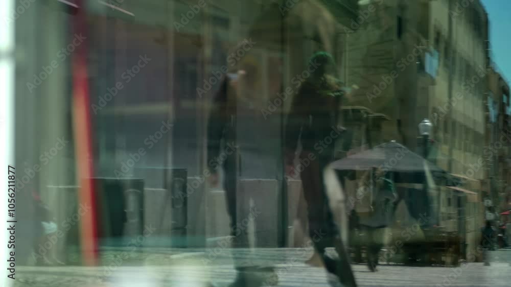 The reflexion of the street through a large window. The reflexion of the street through a large window.