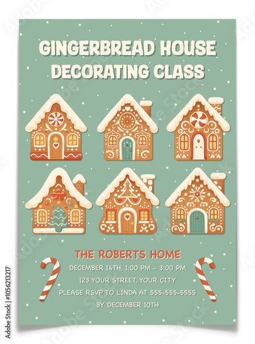 Gingerbread House Decorating Class Invitation Card