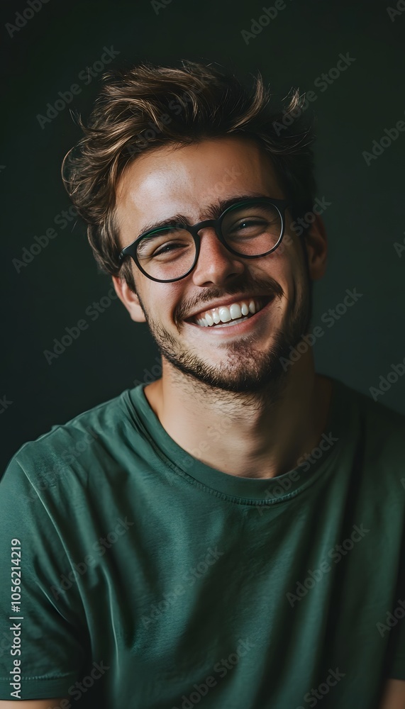 A man with glasses and a green shirt smiling A man with glasses and a green shirt smiling
