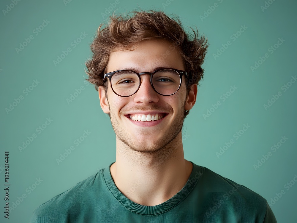A man with glasses and a green shirt smiling A man with glasses and a green shirt smiling