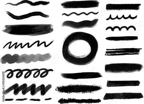 Crayons and paints brush pencil strokes sketch underlines. Crayon, pencil, doodle, chalk strokes. Vector hand drawn brush sketch element set for accent, texture enhancement paint. Scratch chalk vector