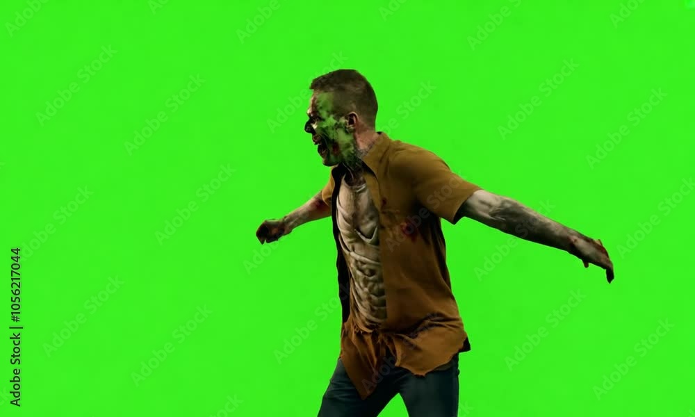 person in a camouflage, zombie on green background person in a camouflage, zombie on green background