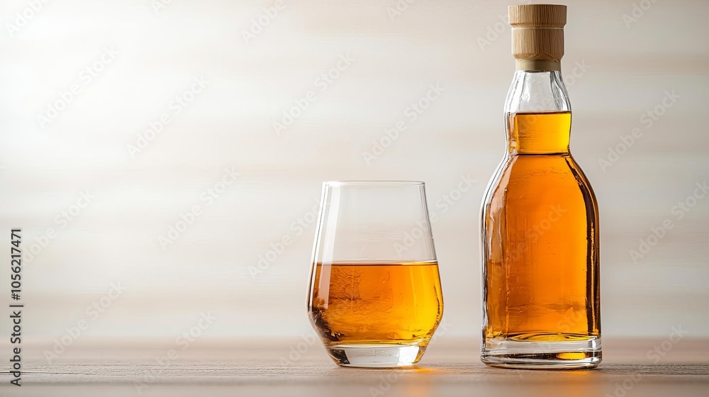 Closeup of aged scotch bottle and halffilled whiskey glass, rich golden hues with vintage decor, whiskey glass, scotch, premium vintage Closeup of aged scotch bottle and halffilled whiskey glass, rich golden hues with vintage decor, whiskey glass, scotch, premium vintage