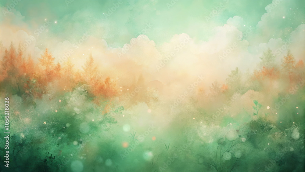 Obraz premium Dreamy forest landscape in soft pastel watercolors