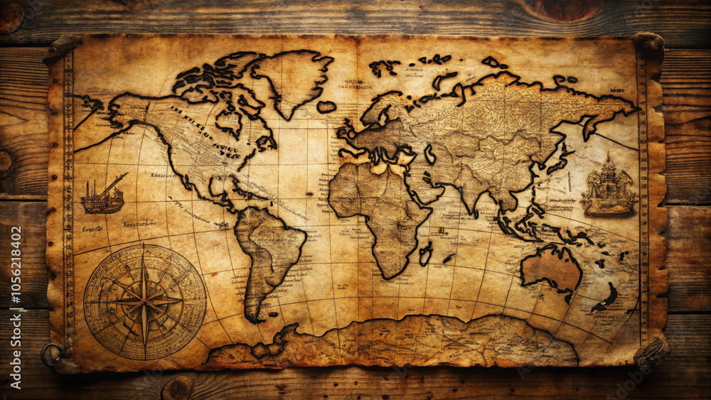 Fototapeta premium Vintage world map on wooden background