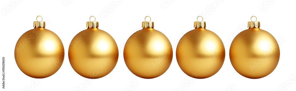 Five shiny gold Christmas ornaments PNG arranged in a row, perfect for holiday decorations, festive cards, or winter-themed designs. Five shiny gold Christmas ornaments PNG arranged in a row, perfect for holiday decorations, festive cards, or winter-themed designs.
