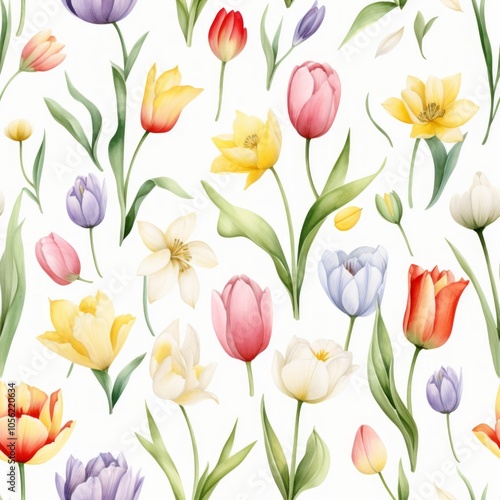 This is a Vibrant Tulip Floral Pattern featuring Soft Colors, perfect for creating Elegant Designs and artwork