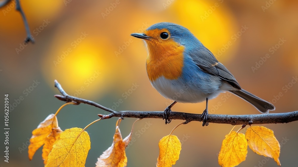Bluebird perched on branch with autumn leaves, vibrant orange and blue feathers, peaceful nature, wildlife in fall season, small bird in tranquil forest setting, vibrant foliage around Bluebird perched on branch with autumn leaves, vibrant orange and blue feathers, peaceful nature, wildlife in fall season, small bird in tranquil forest setting, vibrant foliage around
