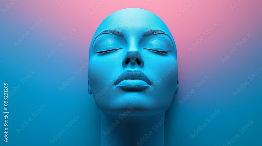 A woman's face is shown in a blue color A woman's face is shown in a blue color