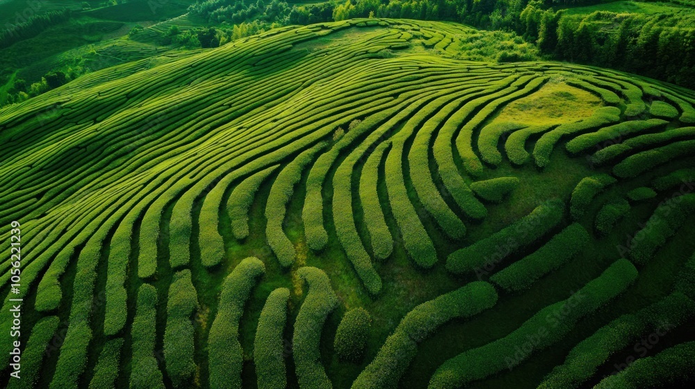 Aerial View of Lush Green Tea Plantation Aerial View of Lush Green Tea Plantation