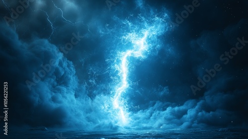 A blue sky with a lightning bolt in the middle