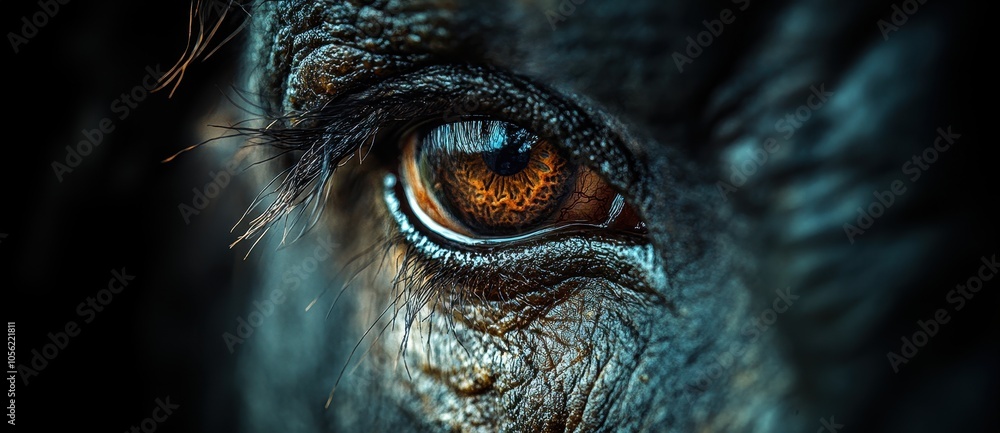 Close-Up Portrait of an Elephant’s Eye with Deep Brown Color and Intricate Skin Texture Against a Dark Background in High-Resolution Photography
Close-Up Portrait of an Elephant’s Eye with Deep Brown Color and Intricate Skin Texture Against a Dark Background in High-Resolution Photography