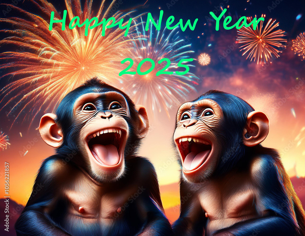 Happy NNew Year sagen zwei Schimpansen