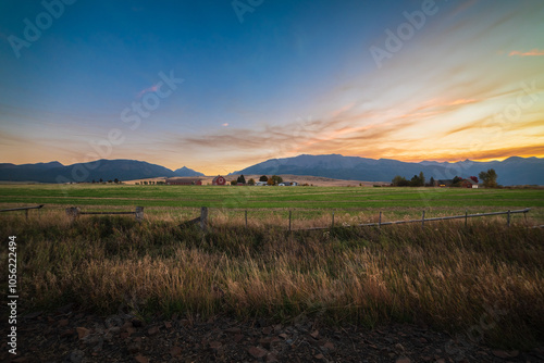 Beautiful Ranch In The Mountains At Twilight