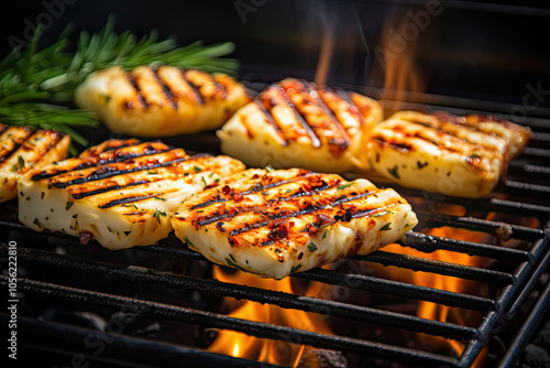 Halloumi cheese on grill