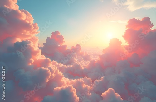 Pink color clouds, blue sky, sunrise. 