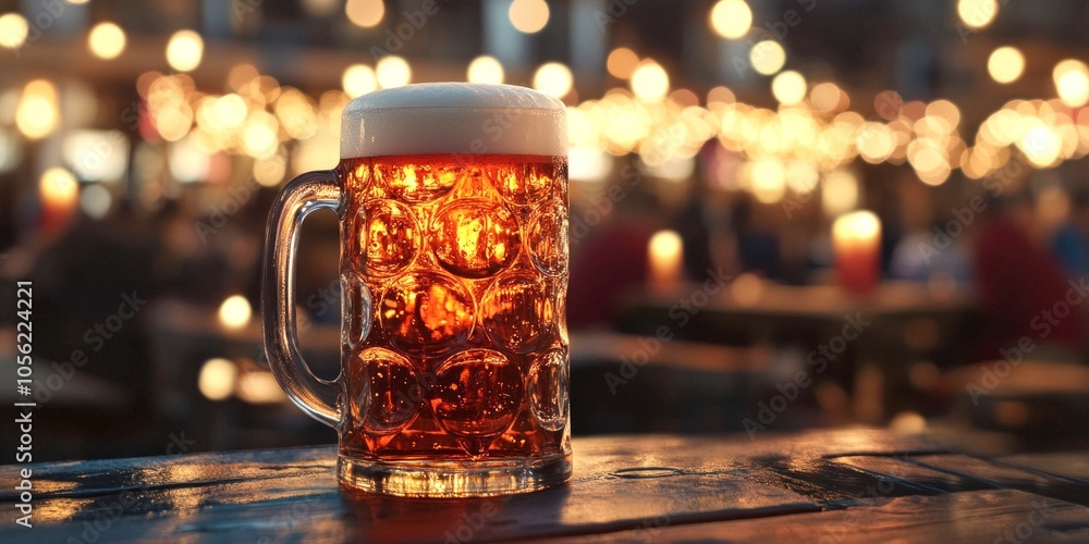 A close-up of a frothy beer mug illuminated by soft light. The warm amber color invites relaxation and enjoyment. Perfect for bars, celebrations or gatherings. AI A close-up of a frothy beer mug illuminated by soft light. The warm amber color invites relaxation and enjoyment. Perfect for bars, celebrations or gatherings. AI