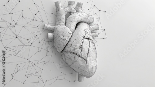 Wireframe Human Heart with Connected Dots