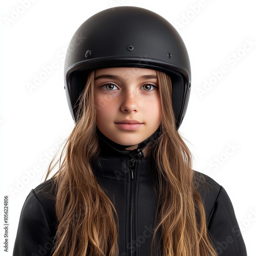 Girl with helmet, white background