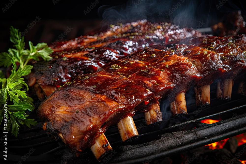 Juicy barbeque ribs on grill