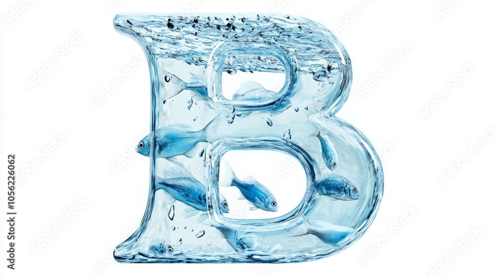 stunning glass letter B captures an underwater world, featuring fish swimming inside clear water. This artistic representation stands out with its vibrant aquatic life. stunning glass letter B captures an underwater world, featuring fish swimming inside clear water. This artistic representation stands out with its vibrant aquatic life.