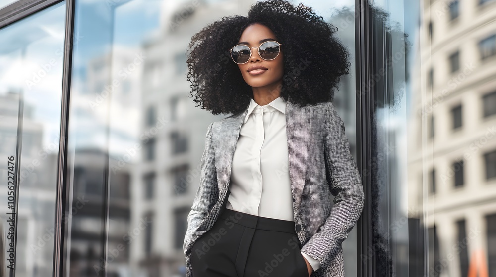 A model in a chic business outfit that exudes confidence A model in a chic business outfit that exudes confidence