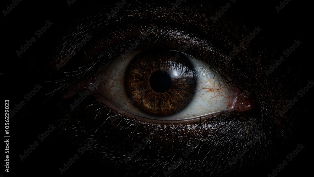 Intense dark brown eye with rich iris and subtle reflections Intense dark brown eye with rich iris and subtle reflections