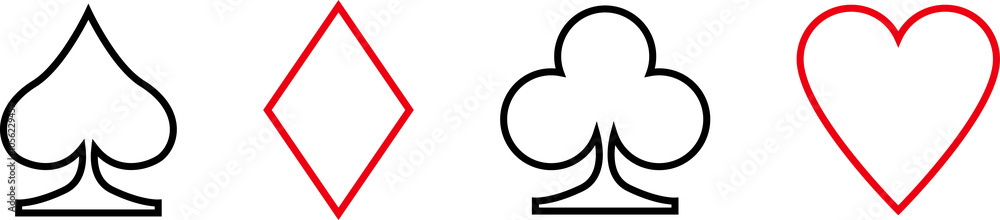 Suit deck of playing cards set. Poker Play Suit Set Pictogram. Play card in line and symbol. Black Jack Symbol. Card Suit Silhouette Icon. Casino Game Flat Symbol. Isolated Illustration. Suit deck of playing cards set. Poker Play Suit Set Pictogram. Play card in line and symbol. Black Jack Symbol. Card Suit Silhouette Icon. Casino Game Flat Symbol. Isolated Illustration.