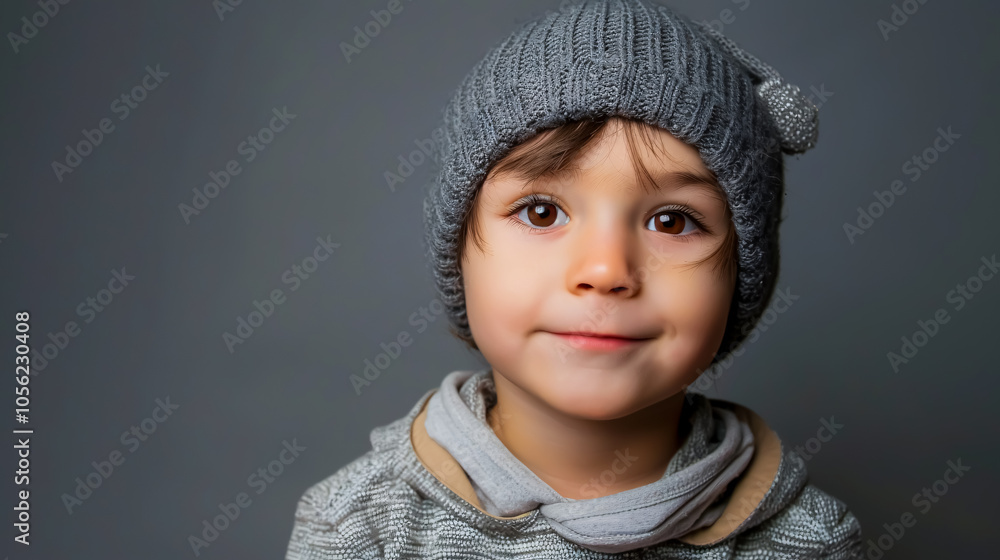 Cute boy on a gray background Cute boy on a gray background