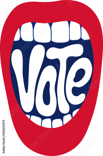 Vote text in shouting mouth vector illustration. Motivational message to use your voice. Election concept poster.