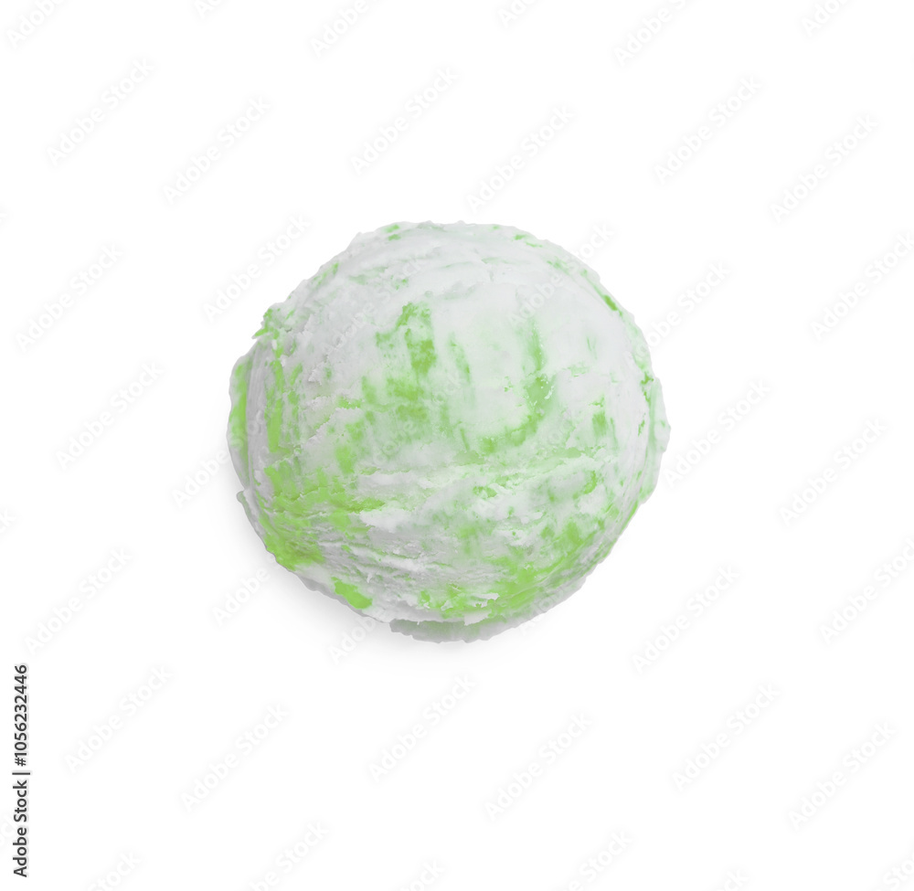 Scoop of yummy ice cream isolated on white, top view Scoop of yummy ice cream isolated on white, top view
