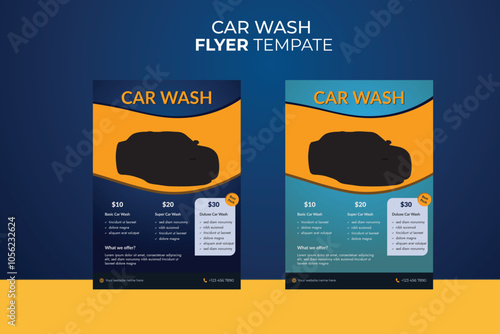 Collection of car wash service internet advertising banner vector flat illustration. Set of automobile cleaning landing page discount place for text. Promotion horizontal ads for order accommodation photo