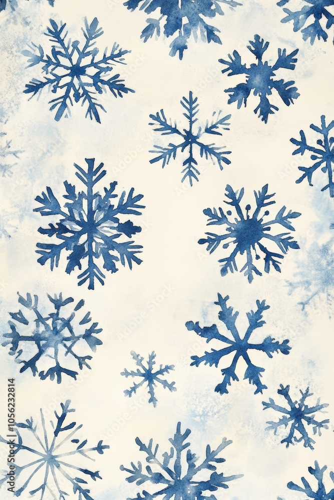Beautiful winter snowflakes pattern in blue watercolor festive design for Christmas decor season holiday concept Beautiful winter snowflakes pattern in blue watercolor festive design for Christmas decor season holiday concept