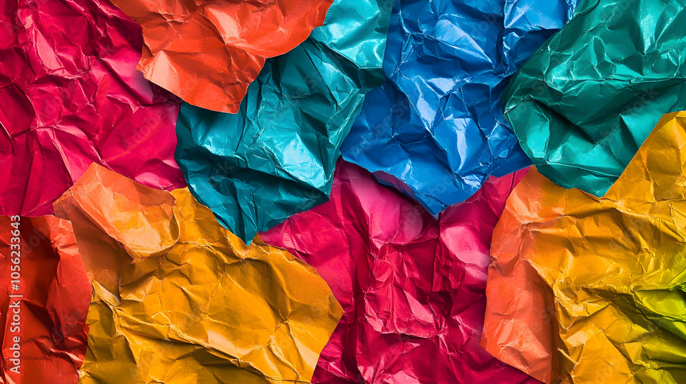 Vibrant and colorful background made of crumpled holiday wrapping paper, full of festive energy. high quality Vibrant and colorful background made of crumpled holiday wrapping paper, full of festive energy. high quality