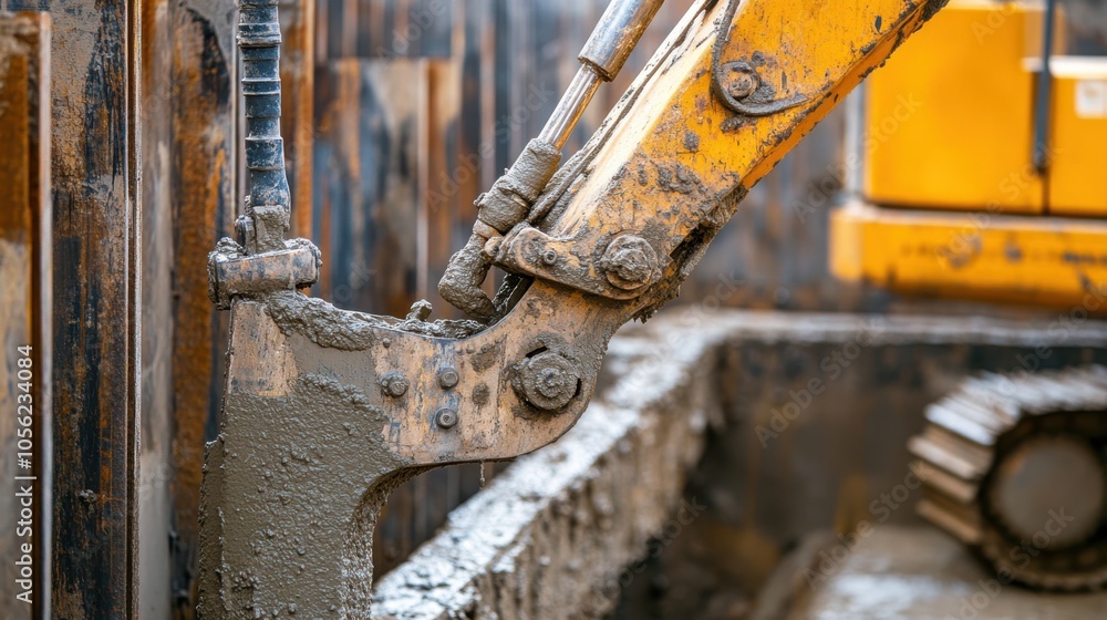 A close-up of a concrete pump delivering material for the construction A close-up of a concrete pump delivering material for the construction