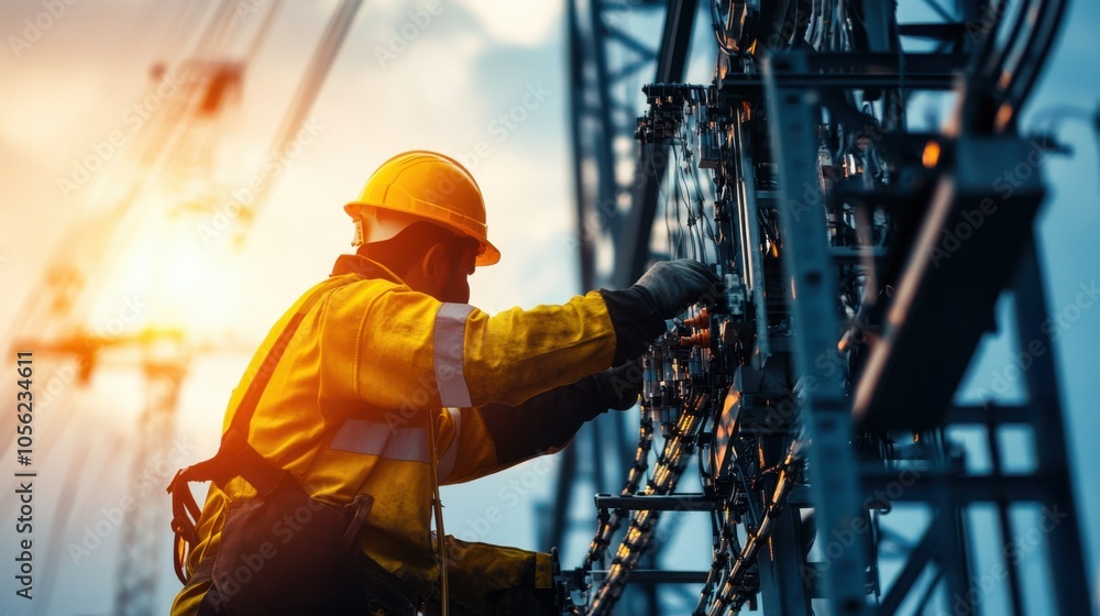A close-up of a technician installing advanced sensors on a high-voltage power line A close-up of a technician installing advanced sensors on a high-voltage power line