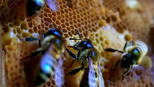 The bee has brought honey and is sealing it in a honeycomb